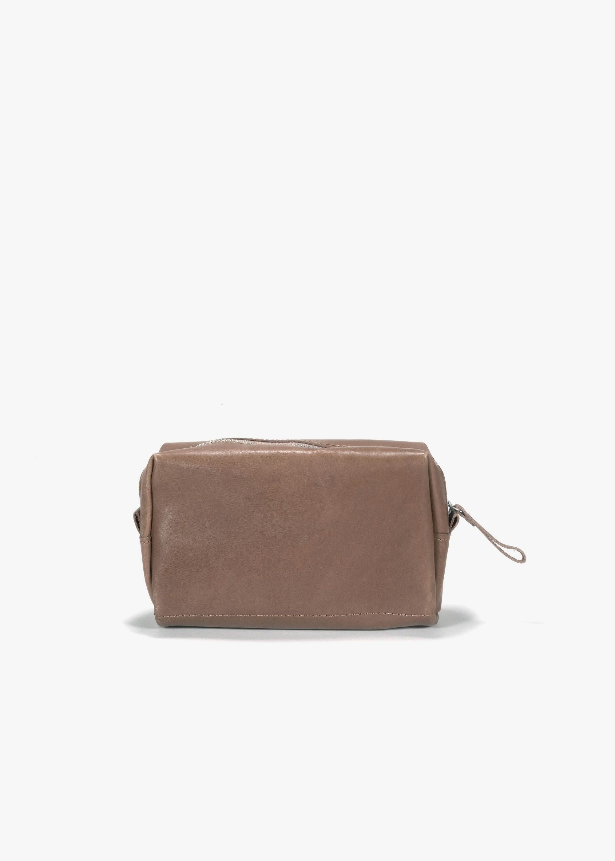 Amenity Pouch – Brown Leather Canvas