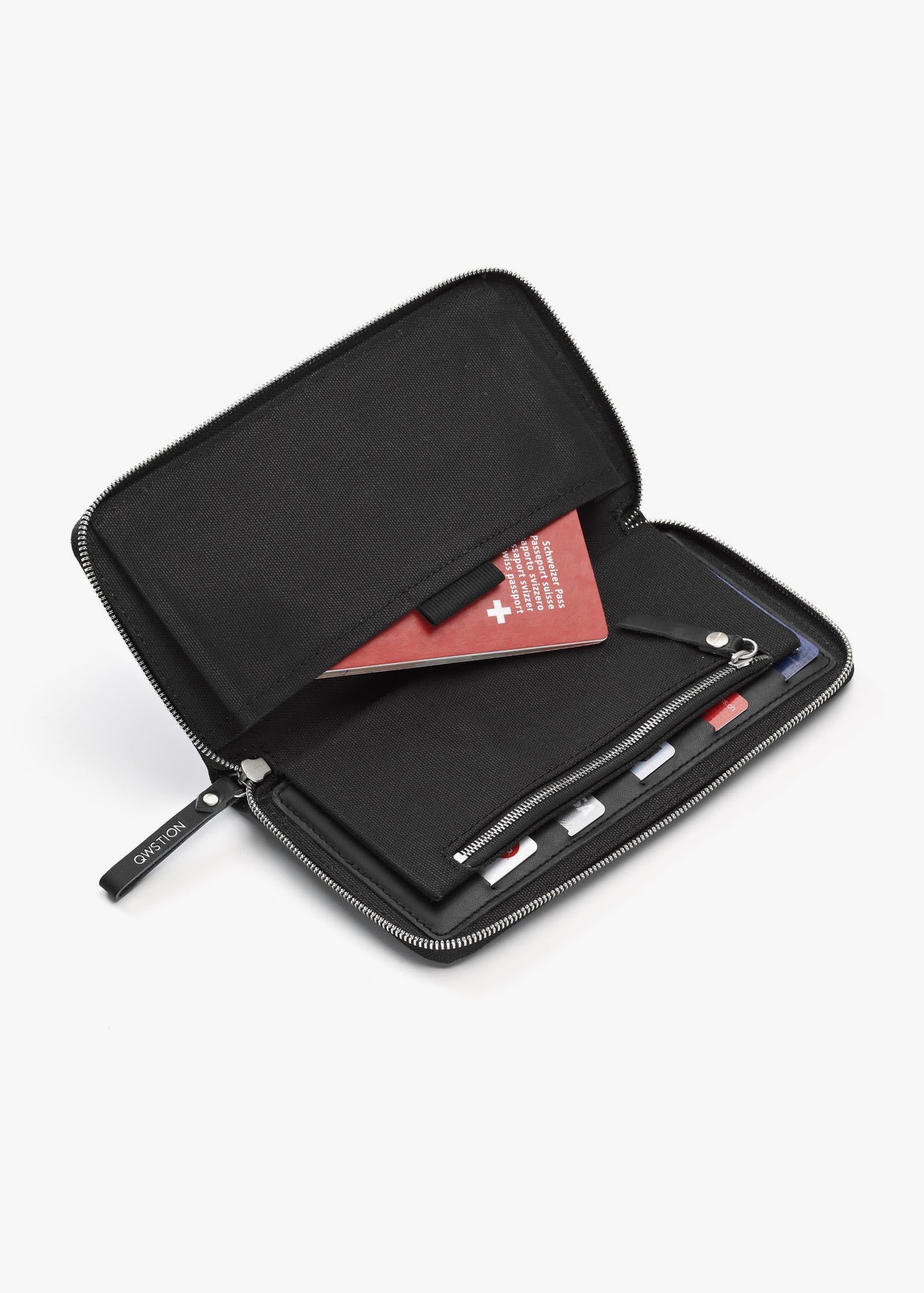 Travel Wallet – Black Leather Canvas - QWSTION