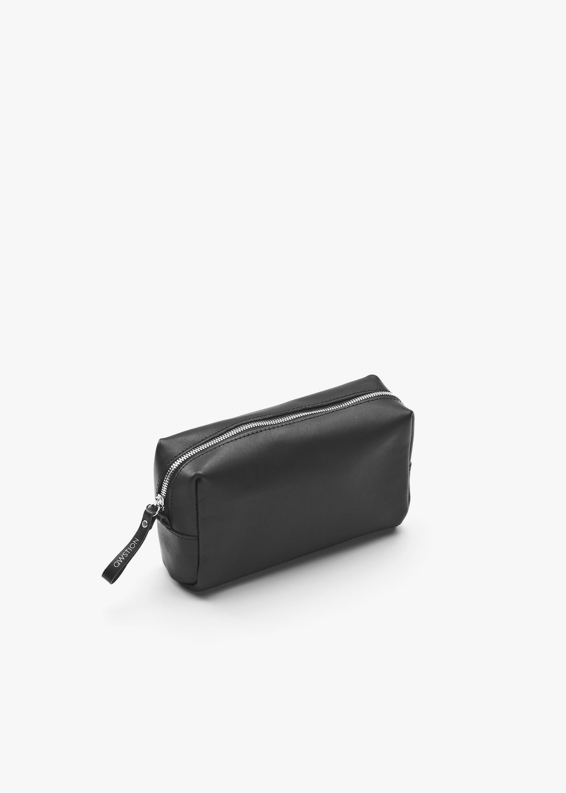 Amenity Pouch – Black Leather Canvas