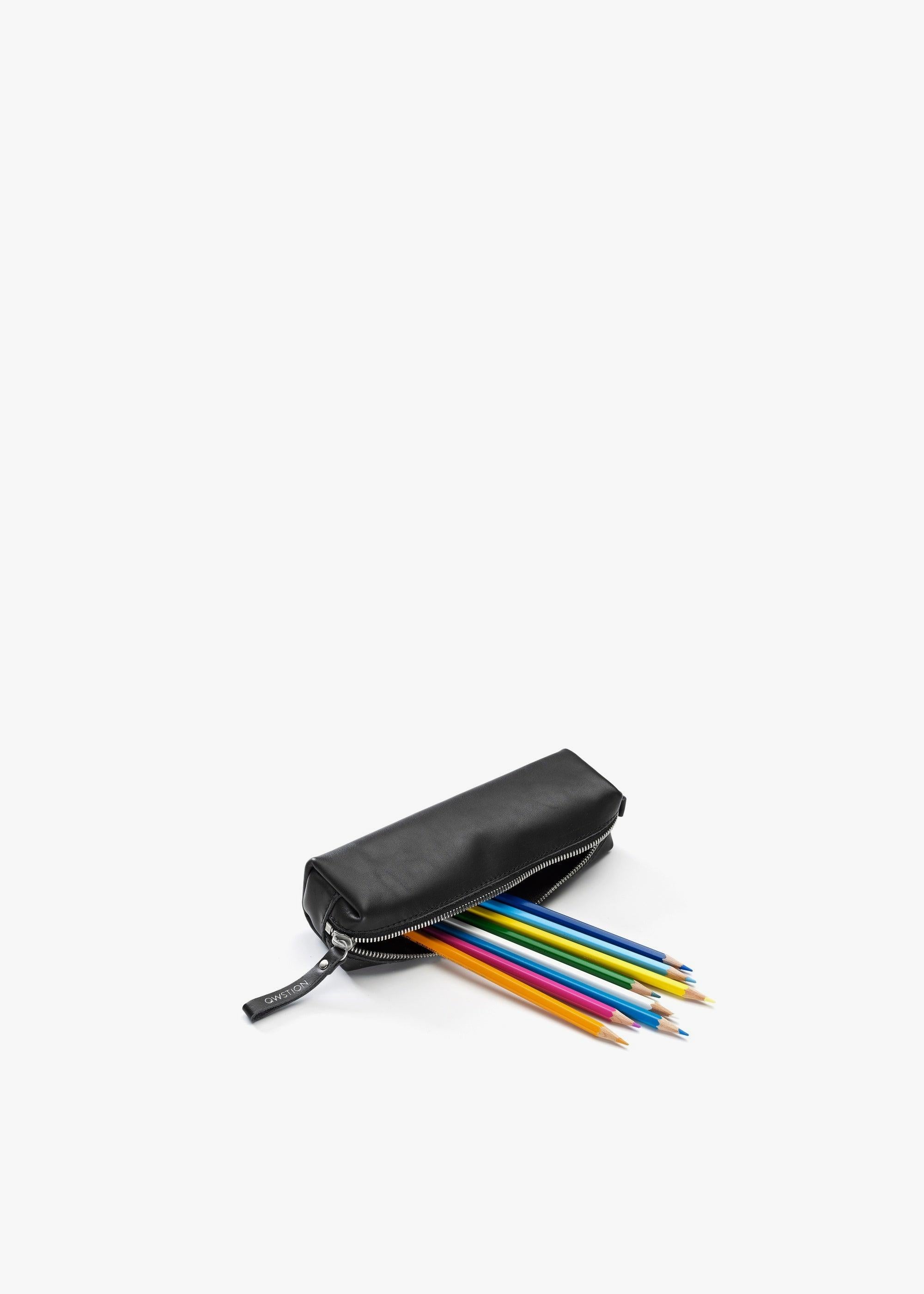 Pencil Pouch – Black Leather Canvas - QWSTION