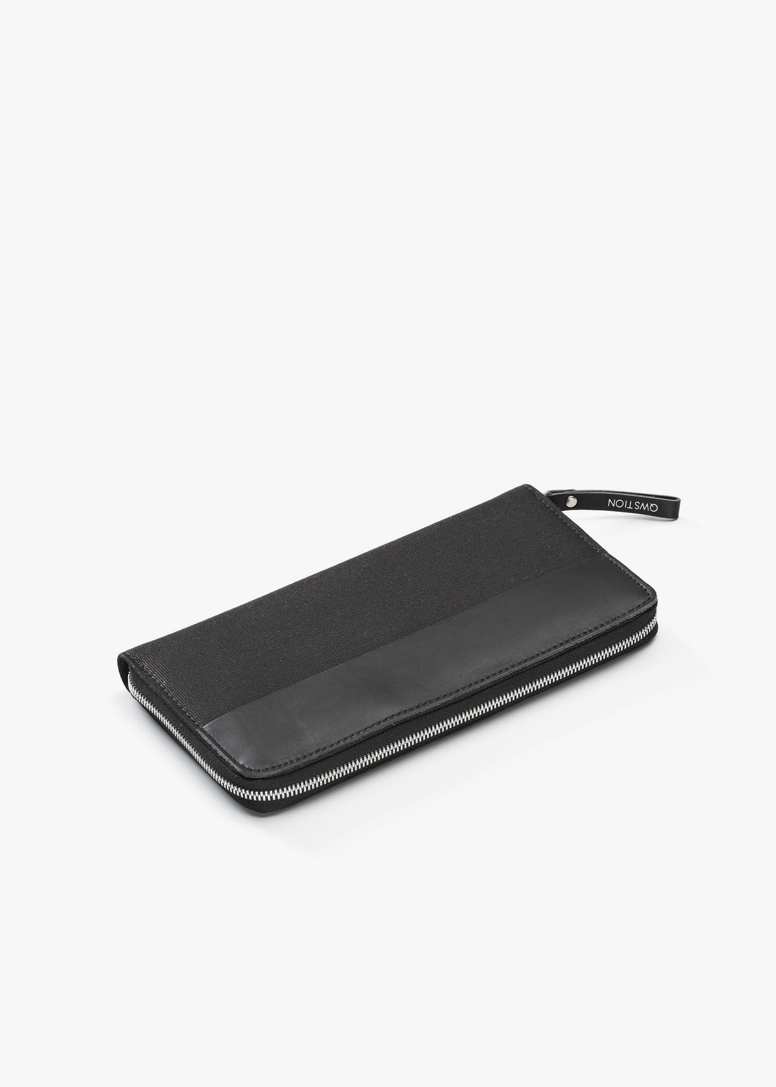 Travel Wallet – Black Leather Canvas - QWSTION