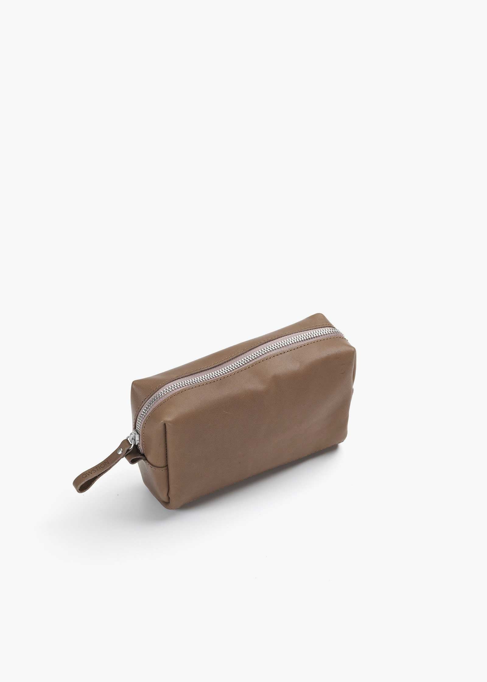 Amenity Pouch – Brown Leather Canvas